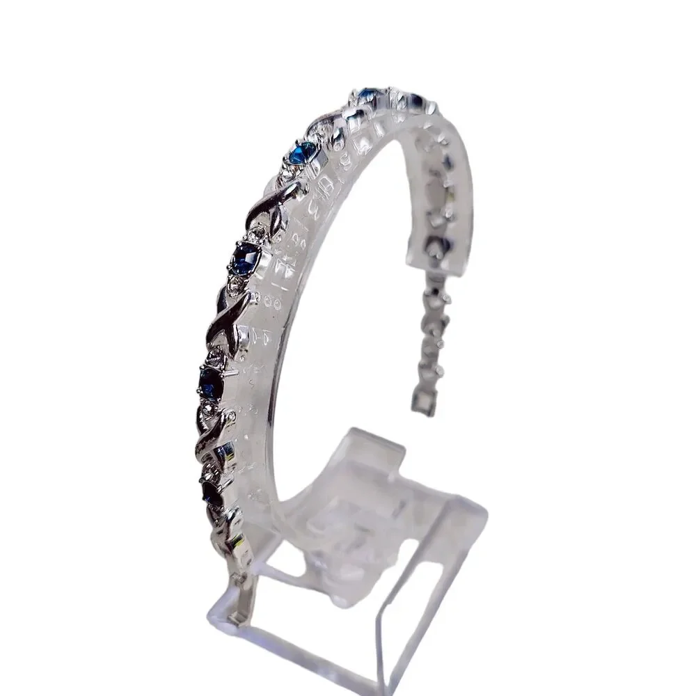 Womens Jewelry Silver Tone Blue Topaz &‎ Cubic Zirconia Tennis Bracelet